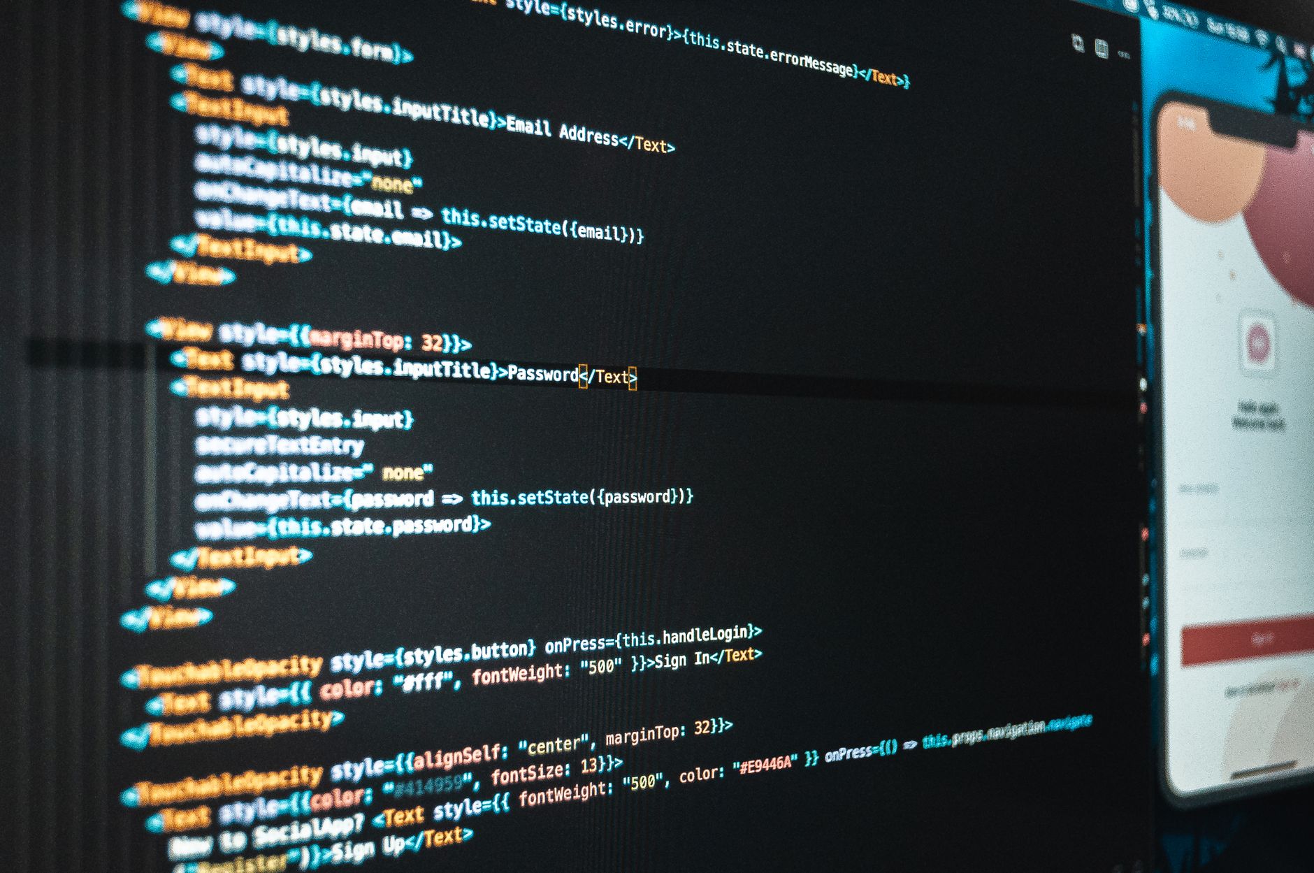 App Builder, Website, V0 Alternative, Bolt Alternative, Lovable Alternative, Co — Computer screen with program code and app during work in 