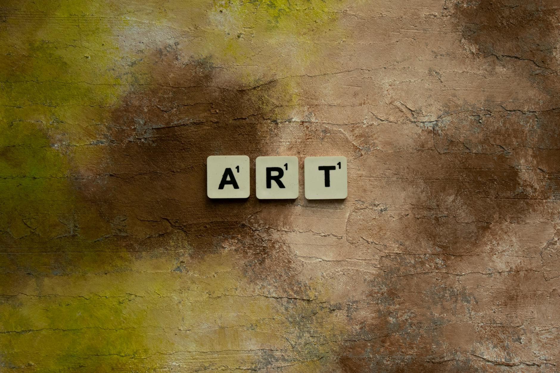 Art, Text To Image, Image, Create Art From Text, Artwork, Text To Art, Pict — Artistic composition with ART spelled in Scrabble tiles o