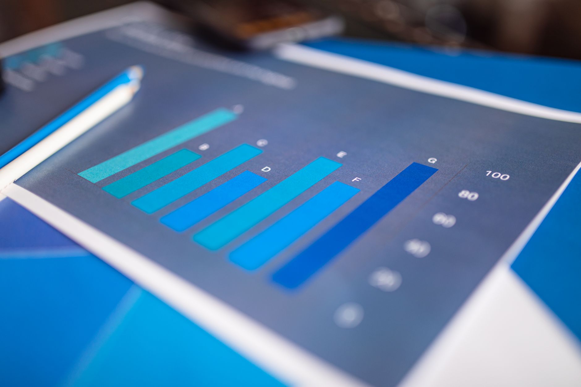 Data Analysis, Data Insights, Analyze Data With, Data Visualization, Automate — Detailed close-up of a blue bar graph showing data analys