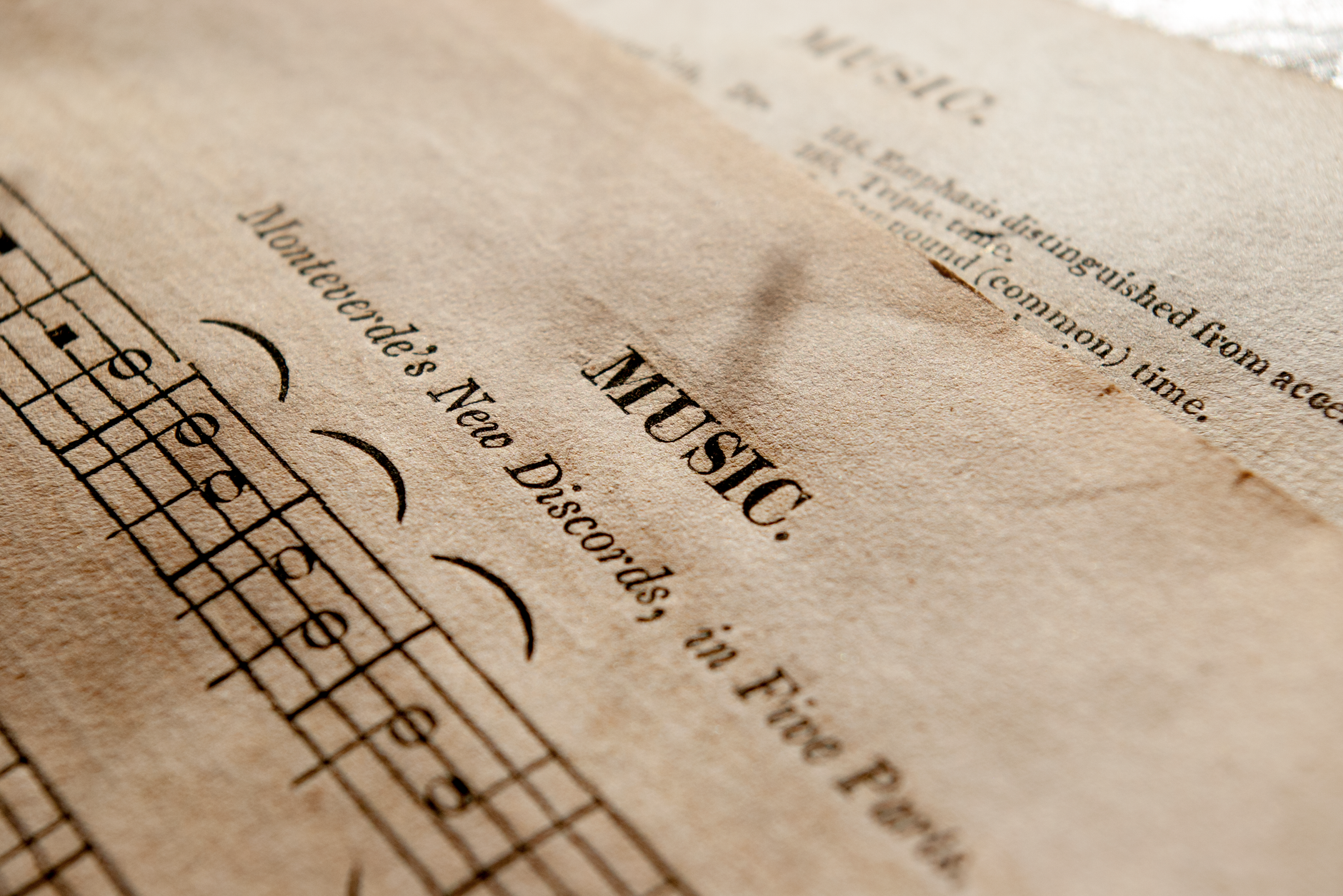 Music, Music, Jingle, Text To Music, Background Music — Detailed view of antique music sheets featuring notes and Monteverde s New Disco