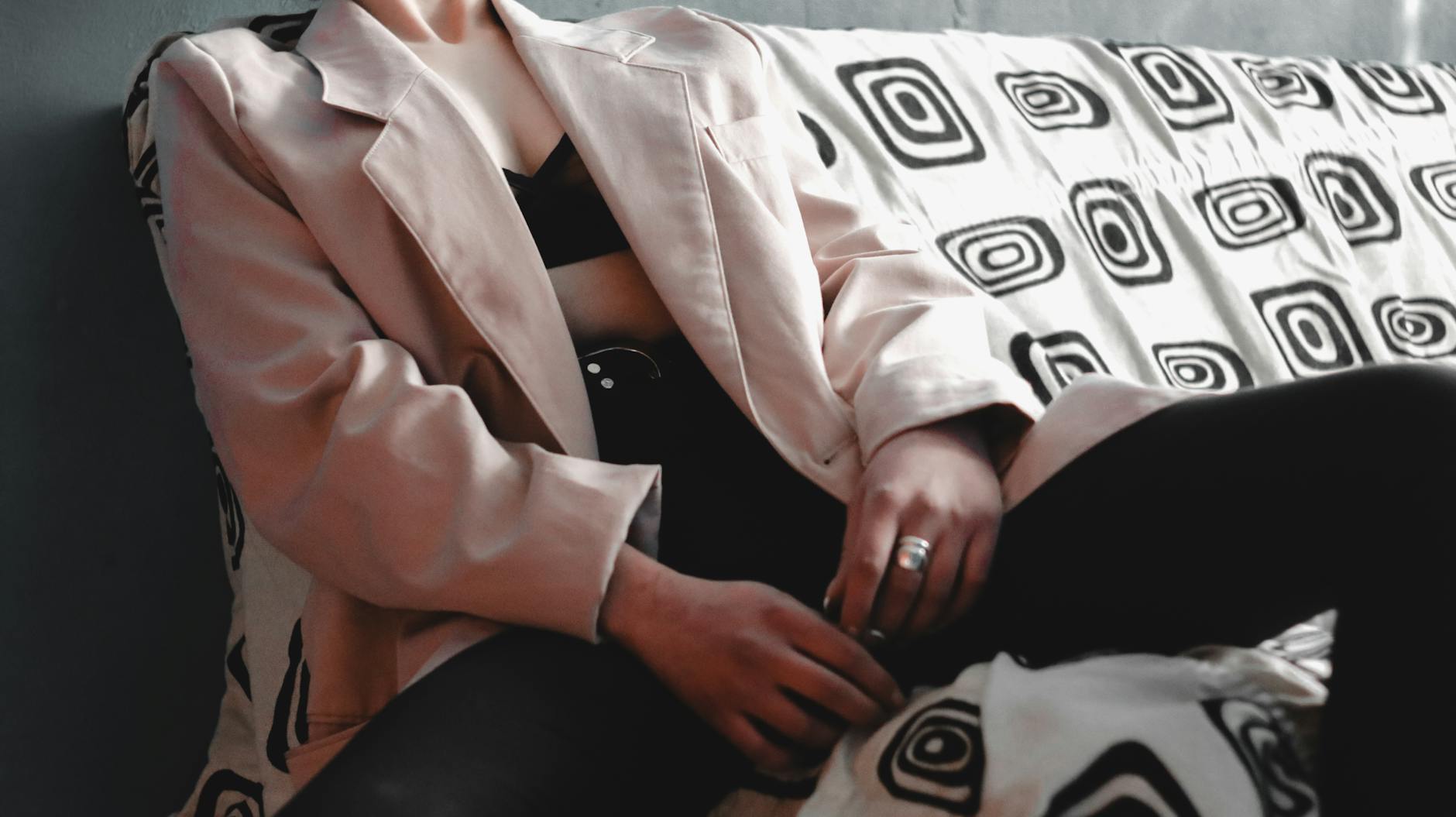 Outfit,Outfit, Fashion, Style,Outfit Ideas, Clothing,Virtual Outfit, Ward — Woman in fashionable blazer and black pants lounging on a