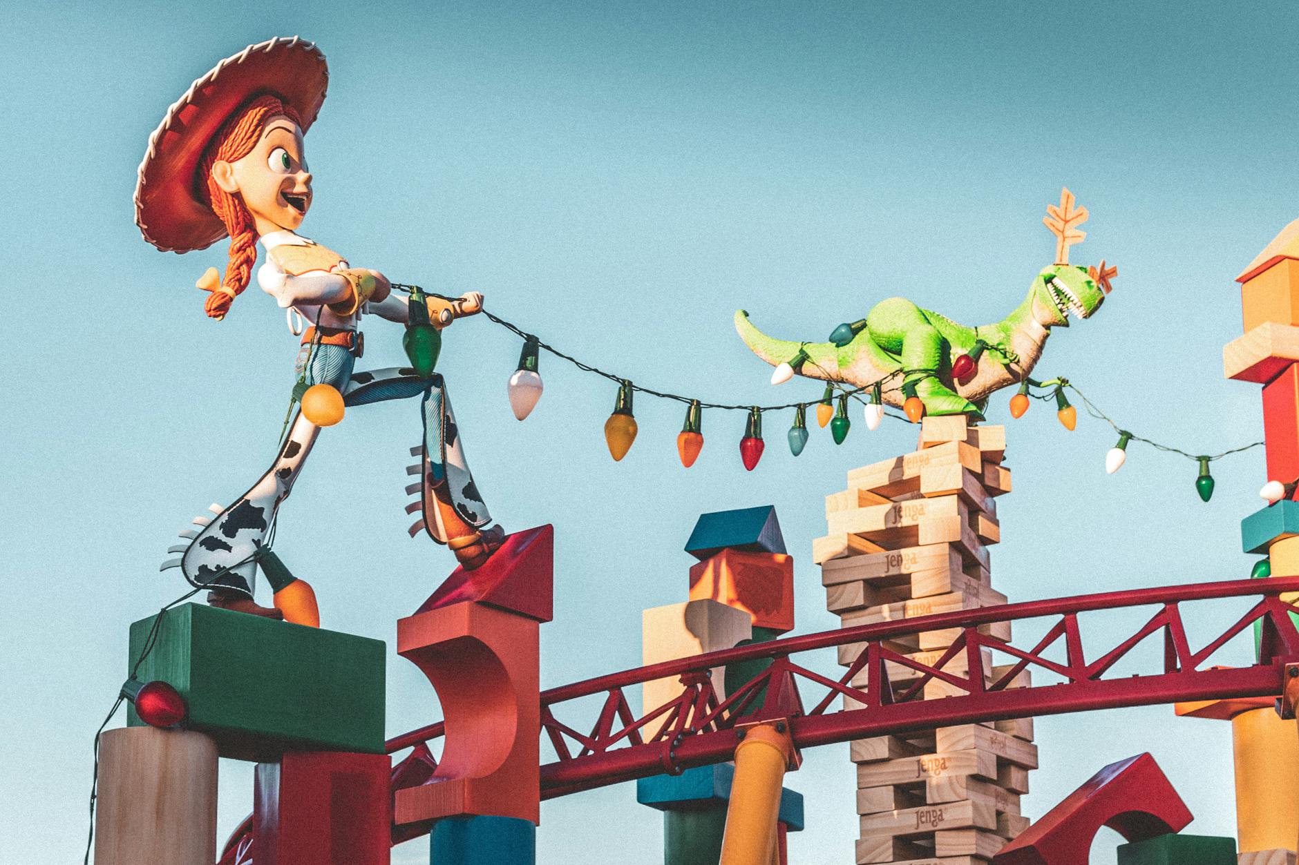 Pixar Character — Toy Story characters Jessie and Rex in vibrant scene at Orlando park