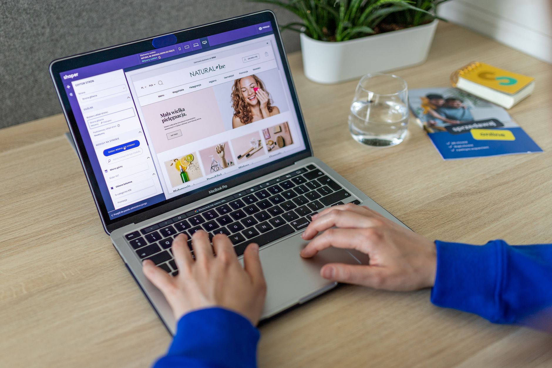 Product Description, Ecommerce Description Writer, Amazon Listing, Shopify Pro — Hands typing on a laptop showing an e-commerce website in