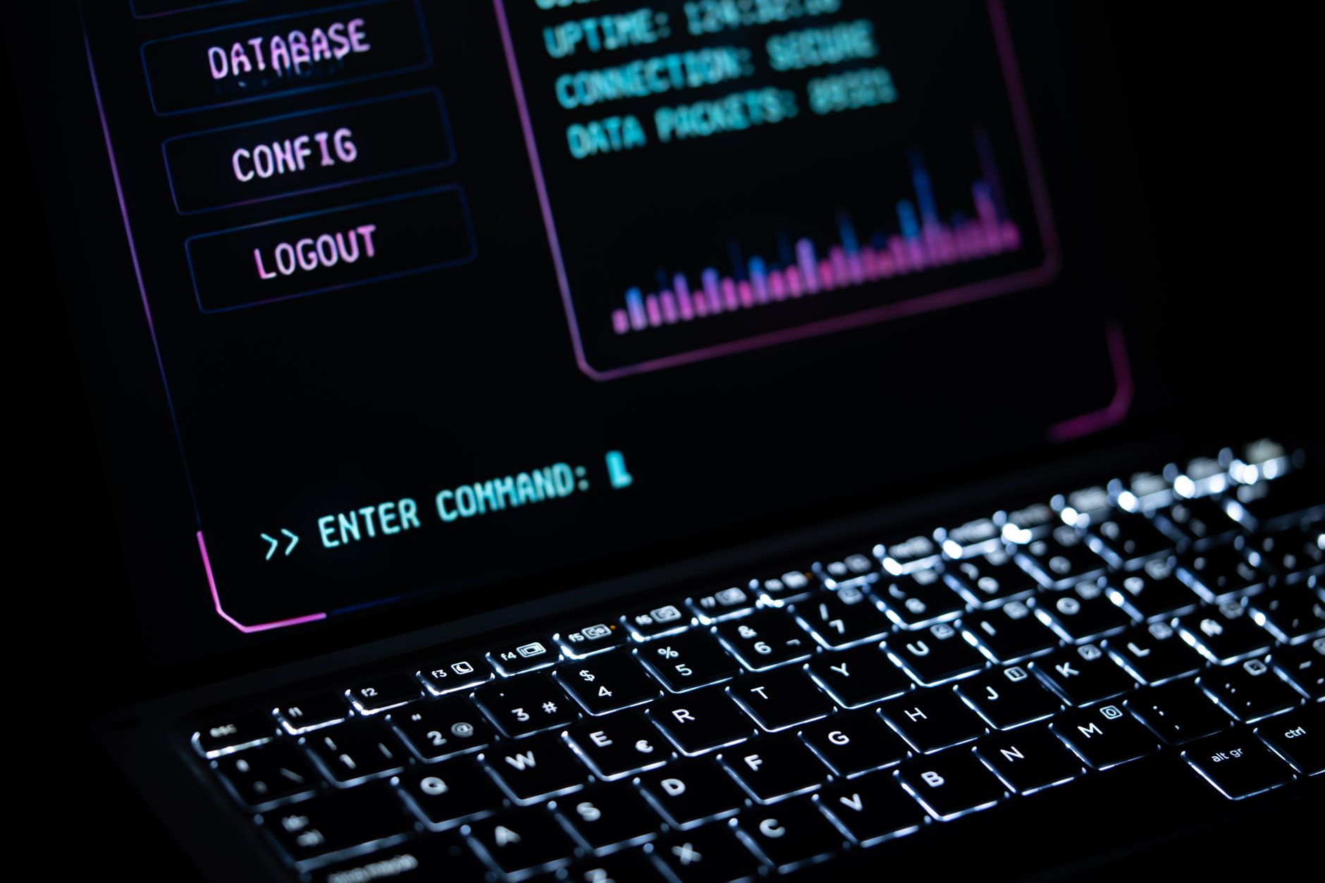 Prompt — Close-up of a glowing laptop keypad with digital interface, representing futuristic technology.