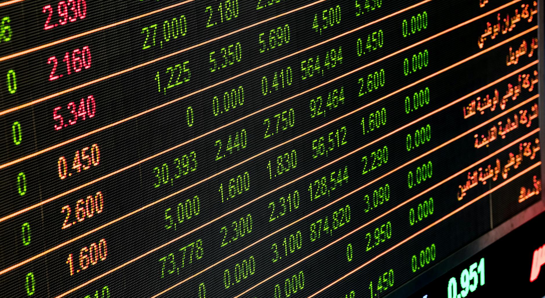 Trading Signals, Market Analysis, Trading Strategy, Automated Trading, Stock — Detailed view of a stock market screen showing numbers an