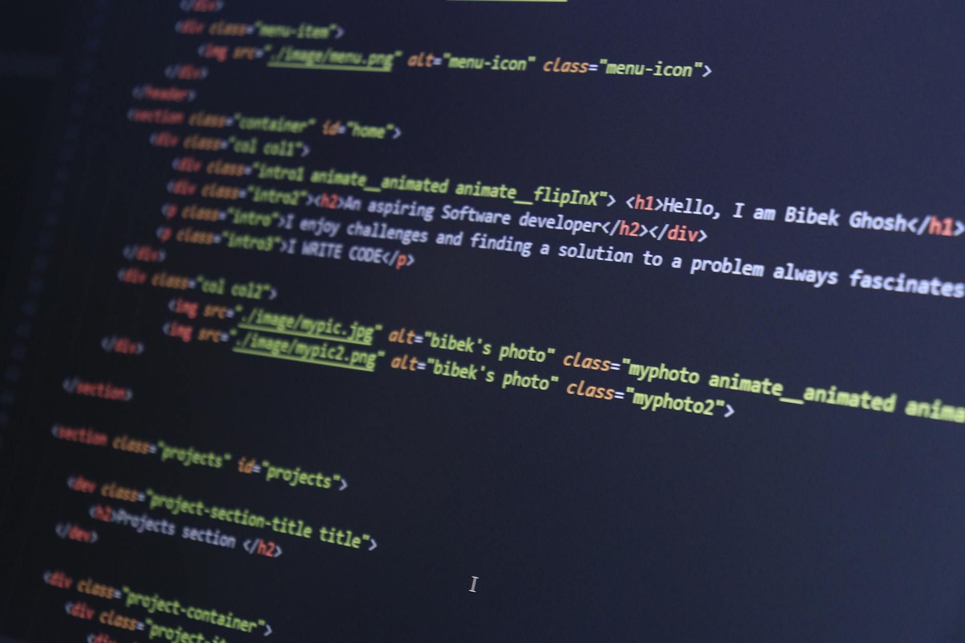 Website Builder, Website, Site Builder, Text To Website, Web Design — Colorful HTML code displayed on a computer screen for programming pro