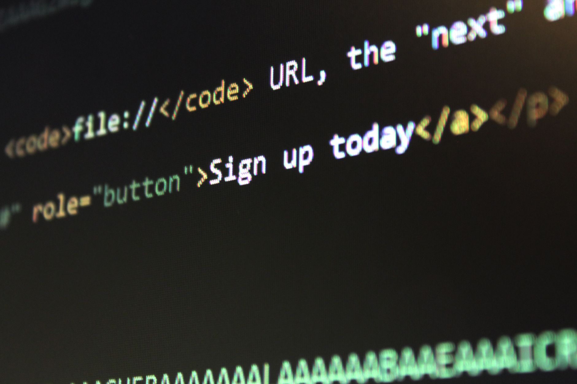 Website Builder, Website, Site Builder, Text To Website, Web Design — Detailed view of HTML and CSS code on a computer screen, concept of p