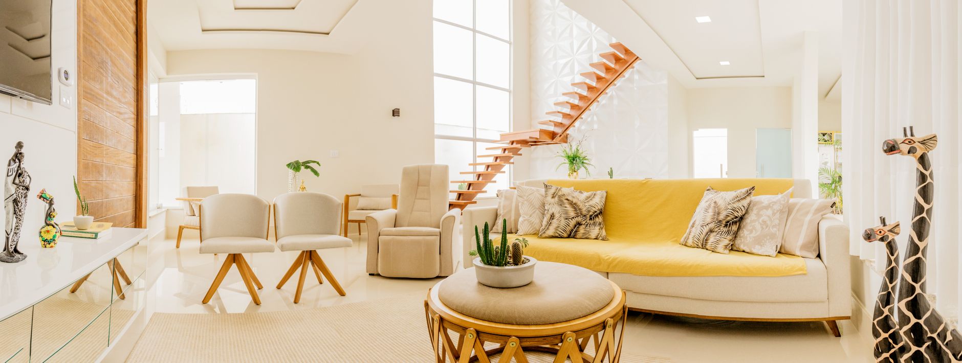 Best For Interior Design — Modern interior of cozy spacious living room with light furniture with wooden elements
